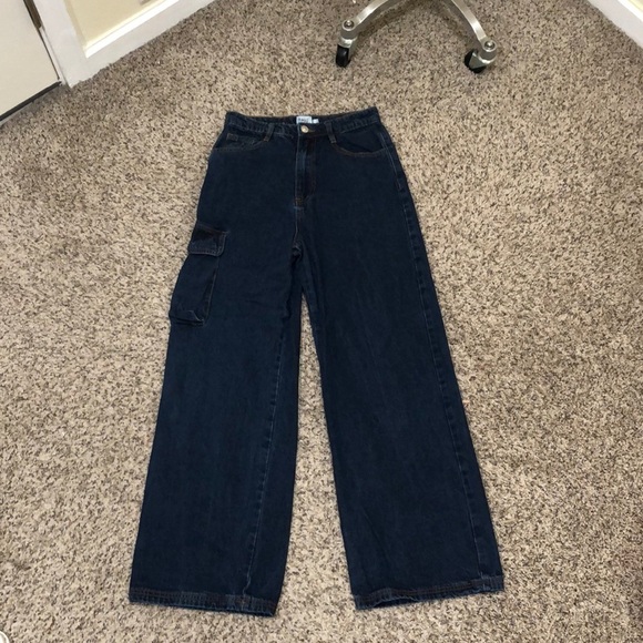 Princess Polly Wide Leg Cargo Jeans Size US 4 Dark Blue - Picture 2 of 11